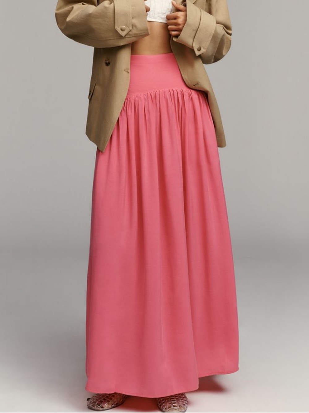 NWT Anthropologie Maeve Drop-Waist A-Line Maxi Skirt Hot Pink Boho Size M